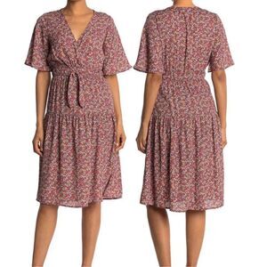 SUPERFOXX Flutter Sleeve Tie Waist Floral Dress